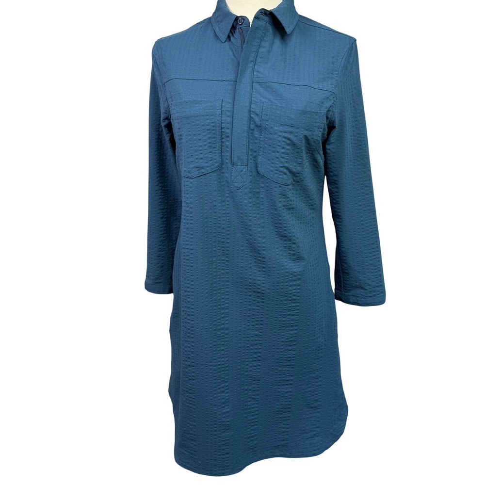 Title Nine Clamber Shirt Dress Teal Recycled Nimblene Zip Front XS TN-200998